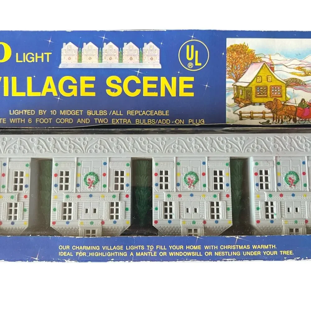 Vtg Christmas Plastic Light Covers 8 Pc Alpine Village House Church Mid-Century
